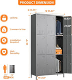 Employee Lockers with 27 Hooks,9 Doors Metal Storage Locker with Card Holder for Employees Home Gym,Assembly Required (Dark Grey)