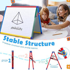 SWANCROWN Magnetic Board for Kids - Tabletop White Board for Children- 24x18 Inch Double Sided Foldable Dry Erase Board Standing with 82Pcs Alphabet Magnets Whiteboard Letters