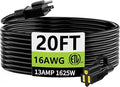 HUANCHAIN 20 FT Outdoor Extension Cord Waterproof, 16/3 Gauge 3 Prong Black Extension Cord Outside, 13A 1625W 16AWG SJTW, Flexible Cold-Resistant Appliance Electric Cable, ETL