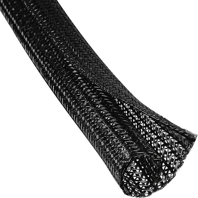 3/4" 25ft Expandable Braided Cable Sleeve Split Wire Loom Tubing – Pet-Proof Cord Protector for USB, Power Cords, Audio/Video Cables – Durable Wire Management Sleeving Black