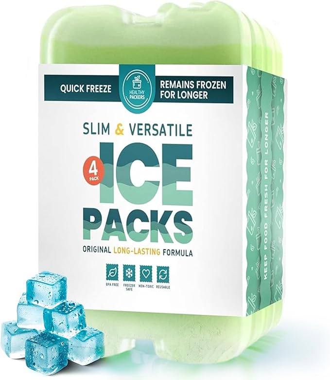 Healthy Packers Reusable Ice Packs for Lunch Boxes - Long Lasting Slim Freezer Packs, Thin Non-Toxic BPA-Free Hard Gel Ice Blocks for Coolers, Kids & Adults Lunch Bags, Travel, Camping, Food Storage