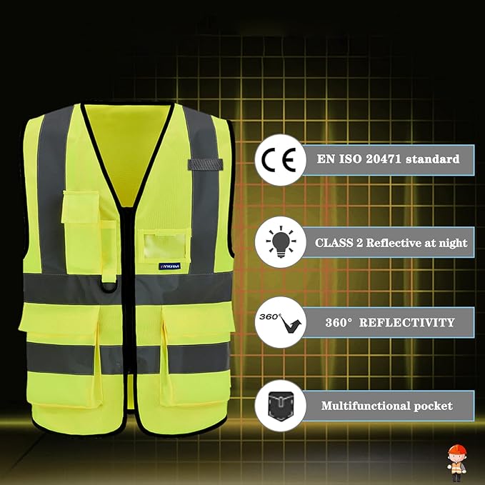 A-SAFETY 6XL7xl 8XL,high vis reflective Safety Vest,Yellow