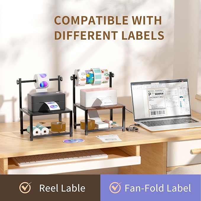 Label Holder for Rolls and Fan-Fold Labels, Sturdy Thermal Sticker Holder for Desktop Thermal Printer, Shipping Label Sticker Dispenser for Home, Office, and Small Businesses