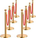 8PCS Stainless Steel Stanchions Post w/ 6 Red Velvet 5ft Carpet Ropes - Hollow Base for Red Carpet Queue - Crowd Control Barriers Ideal for Party, Wedding, Hotels, Exhibitions - Gold