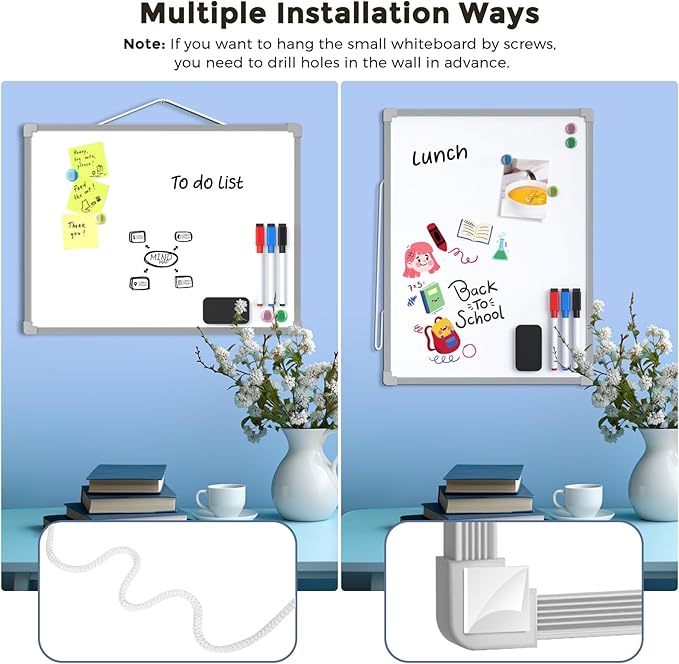MaxGear Double-Sided Dry Erase Board for Wall, 16"x12" Hanging Whiteboard, Small Dry Erase White Board kit, Portable Whiteboard for Planning, Drawing, Memo, to Do List, Grey Frame