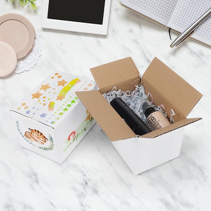 6x4x4 Shipping Boxes Set of 40, White Corrugated Cardboard Box for Small Business Mailing