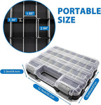Double Side Tool Box Organizer, Hardware Storage Box, Portable Small Parts Organizer with Removable Plastic Dividers for Screws, Nuts, Nails, Bolts, Gray