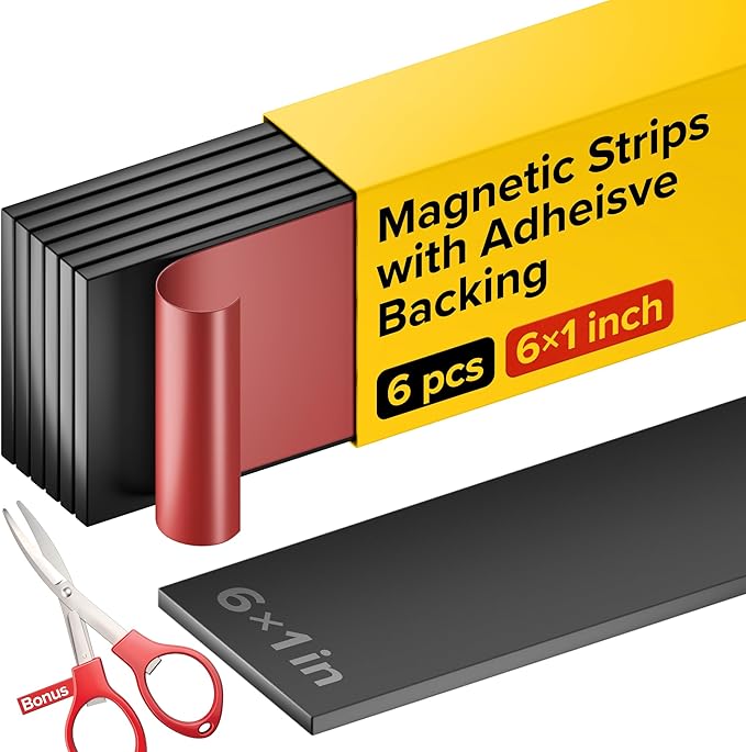 X-Bet Magnet Magnetic Strips with Adhesive Backing - Magnetic Tape for Crafts - Tool and Knife Magnet Strips for Kitchen, Garage and Garden - Adhesive Magnetic Tool Holder Strip for Wall(6 Pieces)