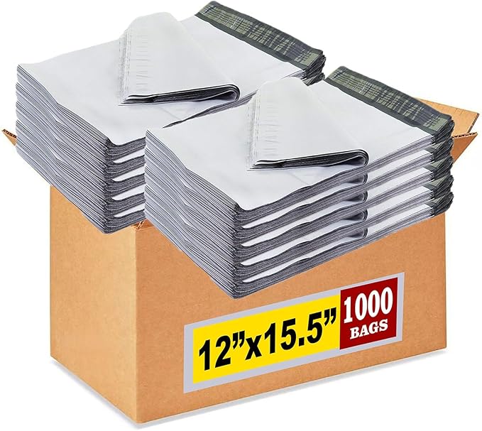 iMBAPrice Poly Mailers 12x15.5 Inch, 1000-Pack – Medium #5 White Shipping Bags for Clothing, Strong Self-Seal Adhesive Envelopes, Tear-Resistant Mailers for small Business Packaging