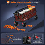 48" L Collapsible Wagon Cart Foldable, 560lbs Weight Capacity 300L Heavy Duty Folding Beach Wagons with Big All-Terrain Wheels, Utility Carts for Groceries, Shopping, Camping, Sports-red
