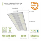 ASD LED Linear High Bay Light Fixture, Commercial Shop Lighting | 3CCT, Dimmable, Angle Adjustable, DLC Premium, UL Listed | 320W 52000LM 3500-5000K 100-277V | Warehouse, Garage, Workshop Lamp | White