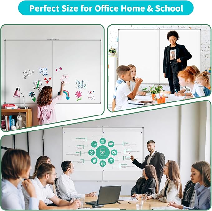 JILoffice Large Foldable White Board 72x40 Inches, Dry Erase Magnetic White Board, Silver Aluminum Frame with 2 Detachable Marker Tray Wall Mounted Board for Office Home and School