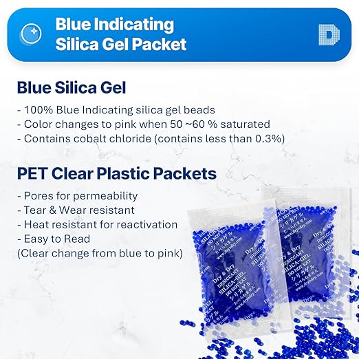 Dry & Dry 10 Gram Blue Indicating Silica Gel Packs - 25 Rechargeable Packets