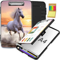 Clipboard with Storage,Office Supplies Nursing Clipboards Folder with Pen Holder Plastic Storage ClipBoard Foldable for Teacher Nurse,Sunset Horse