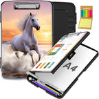 Clipboard with Storage,Office Supplies Nursing Clipboards Folder with Pen Holder Plastic Storage ClipBoard Foldable for Teacher Nurse,Sunset Horse