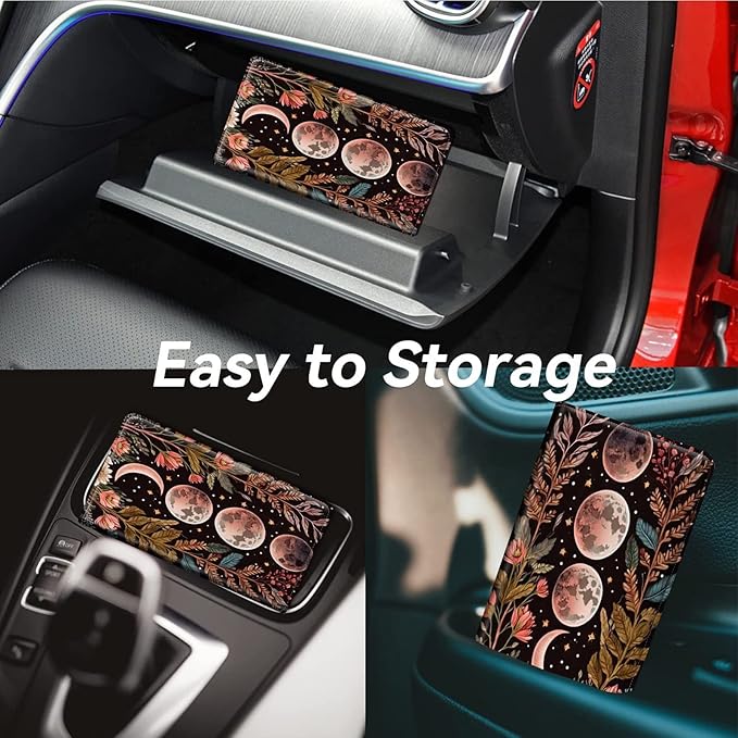 Car Registration and Insurance Holder, Leather Car Glove Box Organizer, Cool Car Accessories for ID, Driver's License Cards & Essential Document, business cards, Men&Women,Crescent Pink Flower
