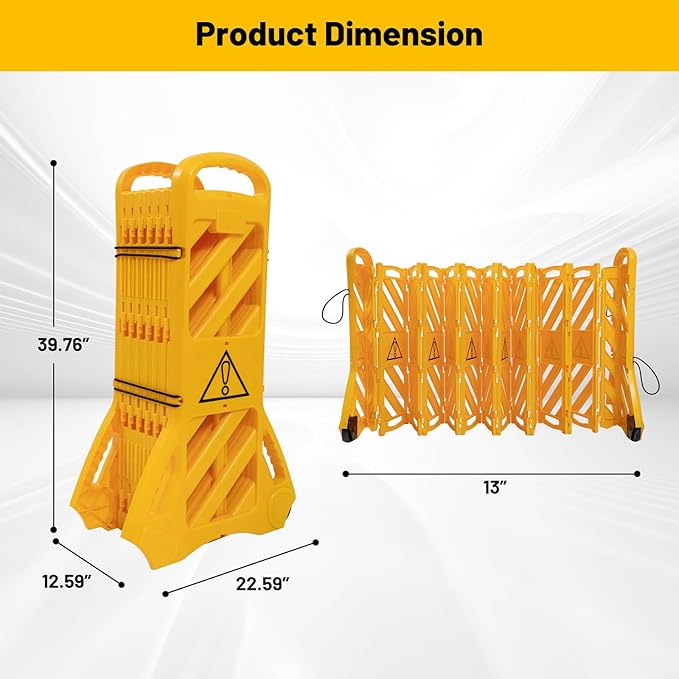 13FT Folding Security Gate, Portable Safety Barrier with Casters, Expandable Traffic Barricade Fence for Construction Site, Driveway, Parking, Event and Crowd Control
