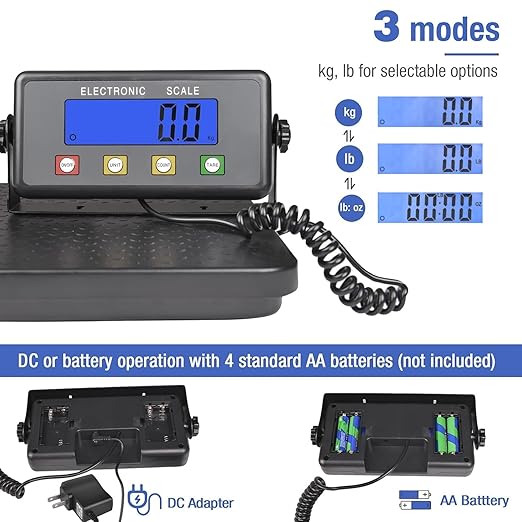 Surmountway Industrial Shipping Scale 660lbs with Anti-Slip Aluminium Platform, 11.8" x 11.8" Black Portable Digital Postal Scale for Shipping Packages Luggages with Tare/Count/Auto-Off Functions