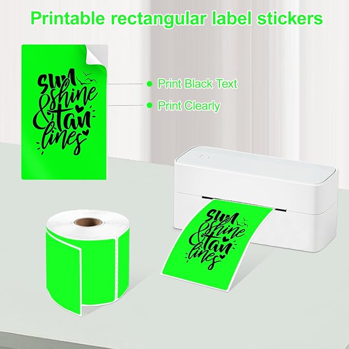 3 X 5 Inch Printable Waterproof Rectangle Color Coding Labels, 300 Per Roll Adhesive Color Coding Stickers for Bar-Codes, Address, Small Business Labeling, Inventory, Fluorescent Green