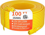 HUANCHAIN Outdoor Extension Cord 100 ft Waterproof, 16/3 Gauge Flexible Cold-Resistant Appliance Extension Cord Outside, 10A 1250W 16AWG SJTW, 3 Prong Electric Cable Yellow, ETL