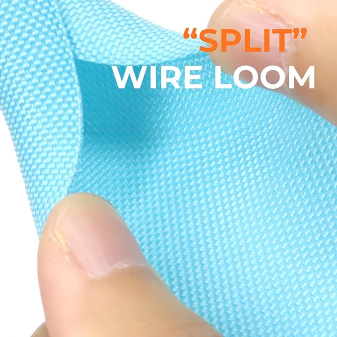 3/8 inch Split Braided Cable Management Sleeve for USB Cable Power Cord Audio Video Cable, High-Temperature Automotive Harness Wire Loom Cord Protector from Cat Dog Chewing (Blue, 10FT)