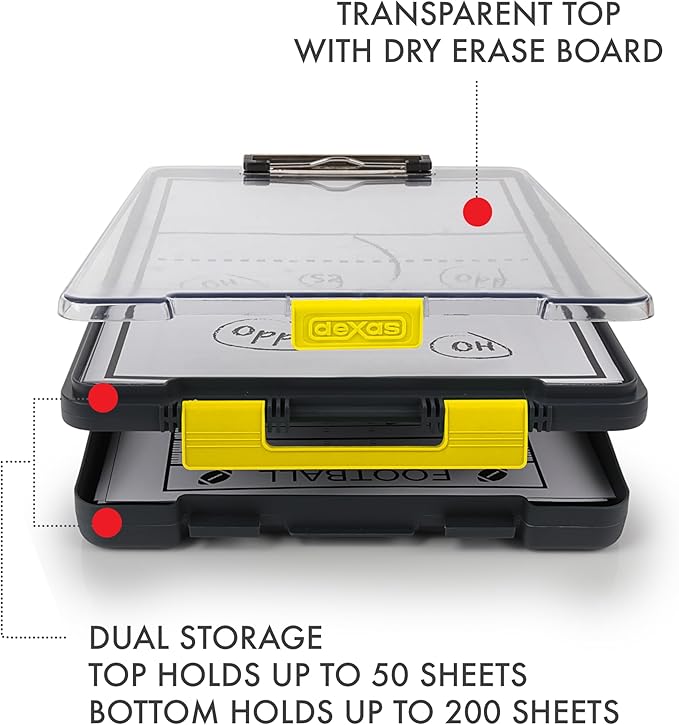 Dexas Clearview Clipcase Clipboard, 13.75 x 9.5 in, Gray/Yellow. See Papers Clearly Outdoors, Stay Organized and Dry. Ideal for Coaching, Teaching, homeschooling, Art, Trades, and Medical pros.