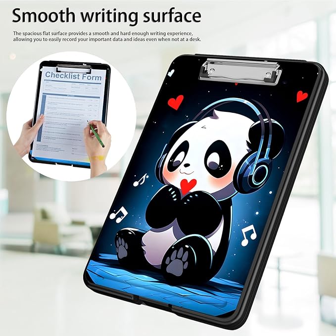 Clipboard with Storage,Office Supplies Nursing Clipboards Folder with Pen Holder Plastic Foldable Clip Board with Storage for Nurse Teacher,Cute Music Panda