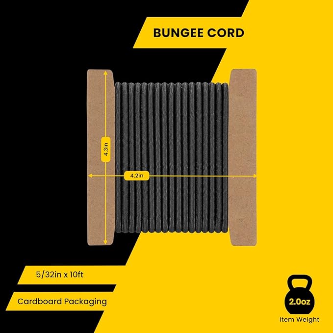 Bungee Cord Elastic Shock Cord 5/32" x 10' Bungee Rope for DIY, Tie Downs, Kayak and Outdoor - Black