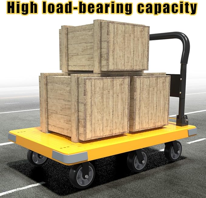 WUD Push Cart, Folding Mobile Platform Trolley,Thickened and Reinforced, 360° Swivel Wheels,47.2 “L x 27.5 ”W, 1764 lb. Yellow Dolly cart with Wheels