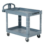 Rubbermaid Commercial Products BRUTE Heavy Duty 2-Shelf Utility/Service Cart, Medium, Lipped Shelves, Ergonomic Handle, 500 lbs. Capacity, Gray, for Warehouse/Garage/Cleaning/Maintenance/Stadiums