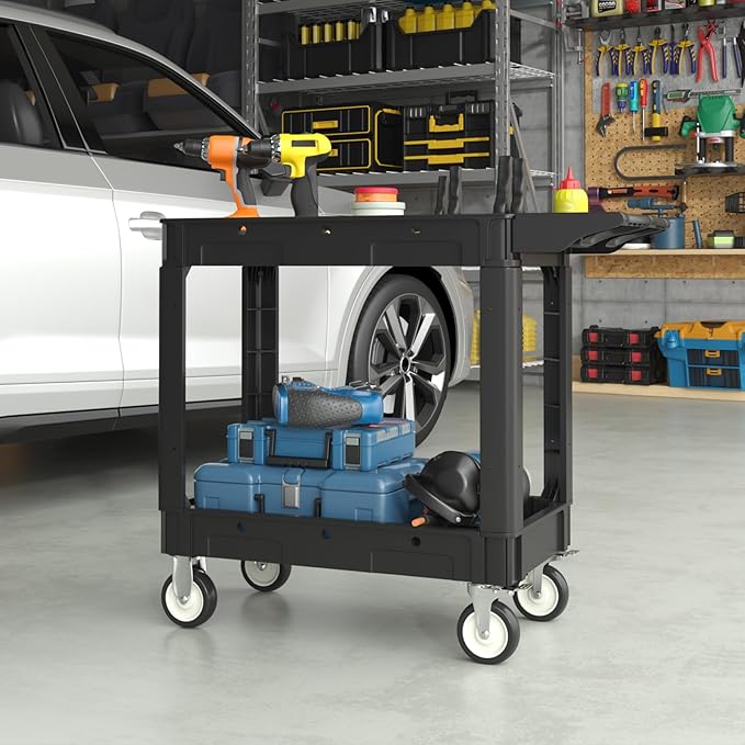 Heavy Service Utility Cart on Wheels,Tool Cart on Wheels, Service Cart for Garage, Warehouse, Workshop, Office, Cleaning (Black-40.6 inch)