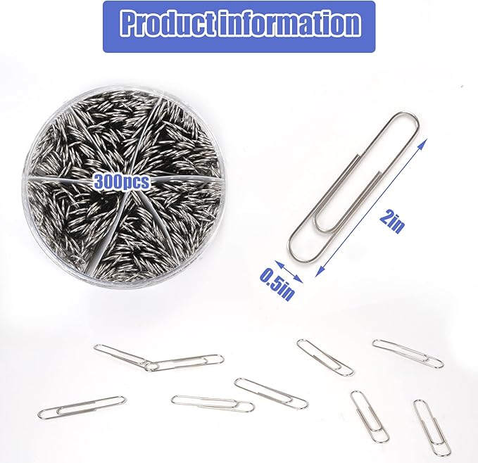 Large Paper Clips,Jumbo Paper Clips,2Inch Paper Clip Large Size, 300 Pcs Smooth Big Paperclips for Office Supplies Sliver