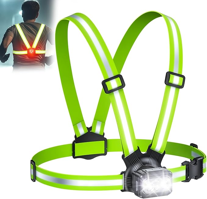 500LM High-Vis Running Lights for Runners with Rear Light, Adjustable 45° Beam & 360° Reflective Vest, IPX4 Waterproof Running Vest Light for Night Walking/Cycling/Jogging, 3.5-20Hrs Runtime