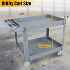 2 Tier Rolling Utility Cart on Wheels, 1000 lbs Capacity Plastic Service Cart with Lipped Shelves, 46 x 26-Inch Heavy Duty Work Cart for Warehouse, Garage, Cleaning, Gray