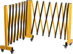 16FT Industrial Expandable Barricade Folding Security Gate with Wheels,Retractable Driveway Gate with Aluminum Fence and 270 Degrees Direction Adjustment(Yellow, 16FT)