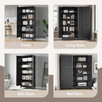 Yizosh Metal Pantry Cabinet, 75" Kitchen Pantry with 2 Door and 4 Adjustable Shelves,Black Metal Pantry Storage Cabinet,Cupboard for Kitchen,Dining Room,Living Room and Bathroom
