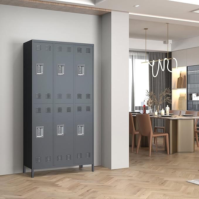 Employees Locker, 72" inch Tall Metal Storage Locker with 6 Doors for School Hospital Garage Gym Home Office with 12 Hooks, Requires Assembly(Light Gray)