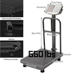 660lb Industrial Platform Scale with Removable Guardrail Digital Scale with Accurate LB/KG High-Definition Displa Foldable for Weighing Luggage Package Shipping Double Sided Display