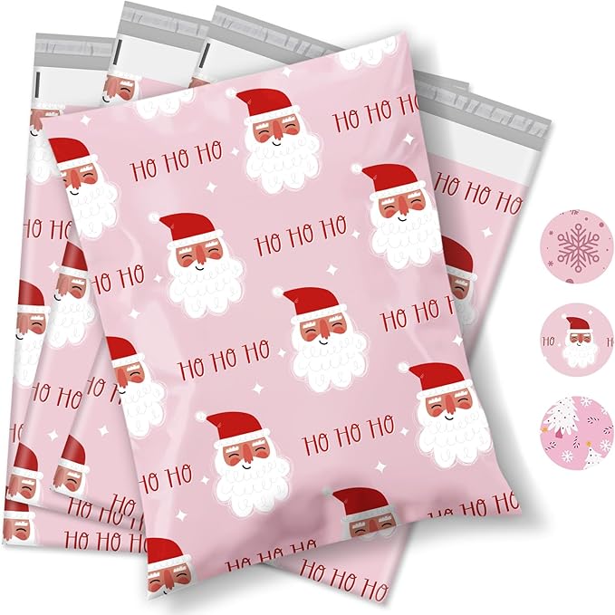 Metronic Christmas Poly Mailers 10x13 Pink, Santa Claus Small Shipping Bags for Clothes, Self Seal Shipping Envelopes for Small Business, Waterproof Mailers Poly Bags Packaging Mailing Bags, 20 Packs