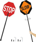 Stop Slow Sign with 66" Adjustable Handle, 18x18 Inch Double Sided Reflective Traffic Stop/Slow Paddle Sign with Telescopic Handle, Lightweight Construction Aluminum Traffic Signs for Road Safety