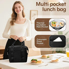 coowoz Lunch Box for Women Insulated Adult Lunch Tote Cooler Bag loncheras para mujer Lunchbox Lunchbag for Men Work Picnic Office Beach Black