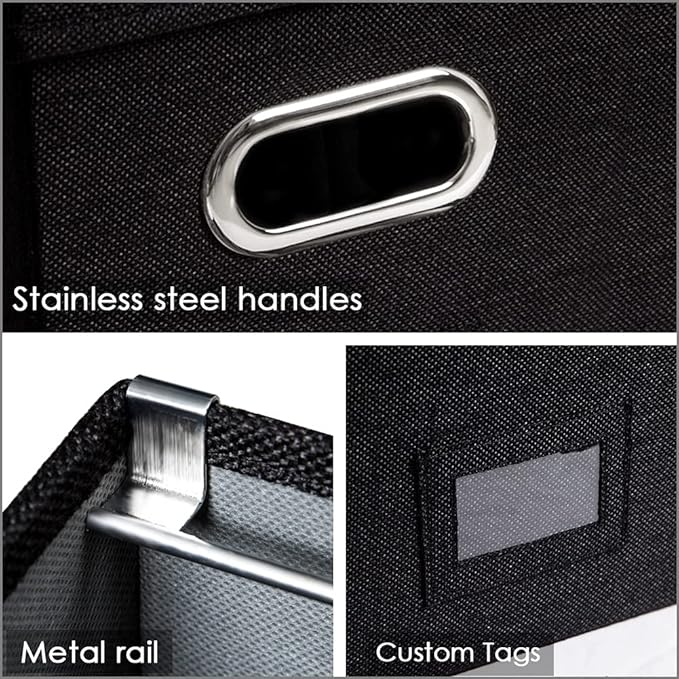 PRANDOM File Organizer Box - Set of 1 Collapsible Decorative Linen Filing Storage Hanging File Folders with Lids Office Cabinet Letter Size Black (14x9.3x10.8 inch)