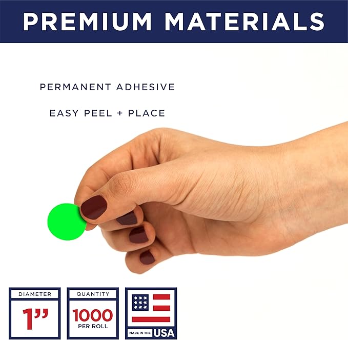 Fluorescent Green 1-Inch Circle Dot Stickers – 1,000 Round Strong Adhesive Labels per Roll, Colored Stickers for Garage Sale Price Tags, Classroom, Inventory, Office & Yard Sale Supplies, Made in USA