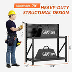 Widened Metal Garage Shelving Unit with Pegboard, Heavy Duty Industrial Storage Shelves with Reinforce Stable Side Beams, Steel Storage Rack for Garage Warehouse Basement, Black