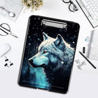 Clipboard with Storage,Office Supplies Nursing Clipboards Folder with Pen Holder Plastic Foldable Clip Board with Storage for Nurse Teacher,Misty Forest Wolf