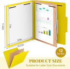 Skyygemm 12 Pack Classification Folders Letter Size Bulk with Divider and 2" Expansion, Pressboard Folder with 2 Prong Fasteners for Teachers, Clergy, Office, Church, Christmas Donations(Yellow)
