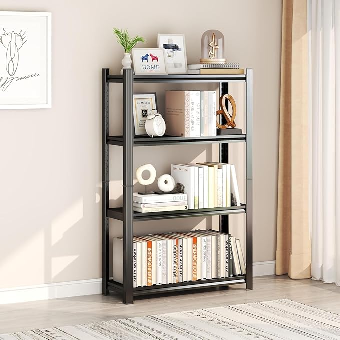 Garage Storage Shelves,4-Tier Metal Shelving Unit, Adjustable, Double-Layer Column with Reinforced Ribs, Heavy-Duty, Capable of Bearing 2400 lbs (16''W*10''D*44''H)