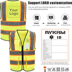 AYKRM 11 color High Vis Reflective Safety Vest for Women Men Security Pocket Zipper