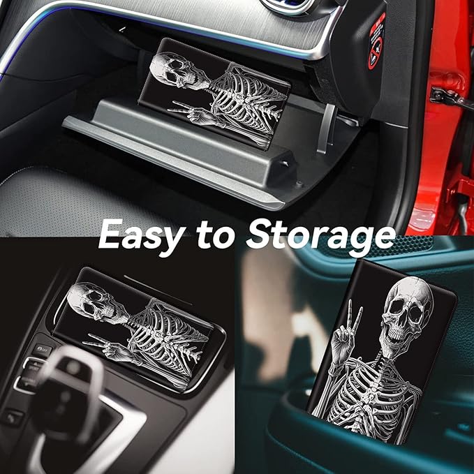 Car Registration and Insurance Holder, Leather Car Glove Box Organizer, Cool Car Accessories for ID, Driver's License Cards & Essential Document,Business Cards,Men&WomenRock Skeleton