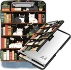 Clipboard with Storage Compartment, 8.5 x 11 Letter Size Side Opening Clip Board with Pen Holder, Hard Portable Clipboard Organizer for Nurse, Teacher, Contractor, Jobsite, Bookshelf Cat